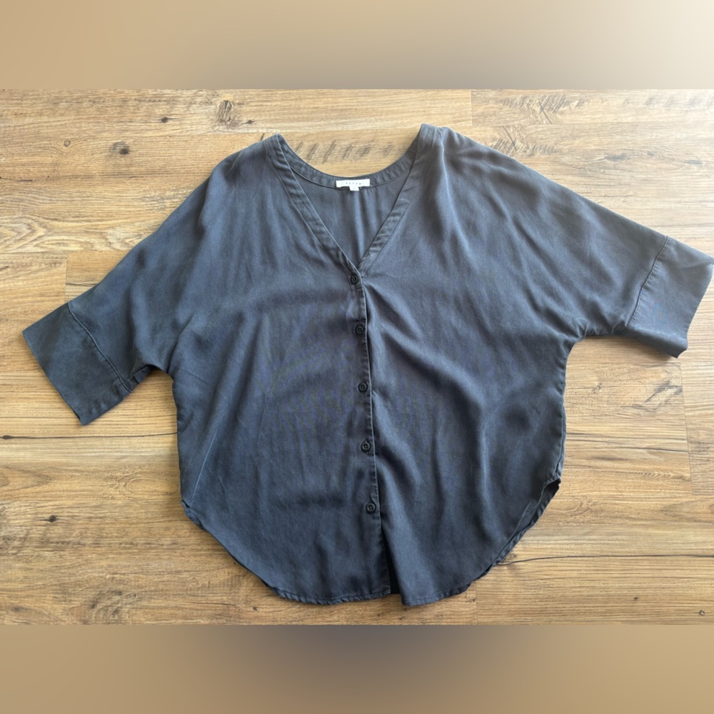 VETTA Tencel Boyfriend Button Front Shirt washed navy size Small